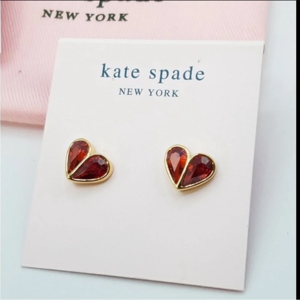 Kate Spade ♠️ Gold Plated Red Rock Solid Heart Stud Earrings